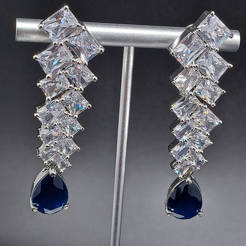 Beautiful AD And Sapphire White Polish Earrings