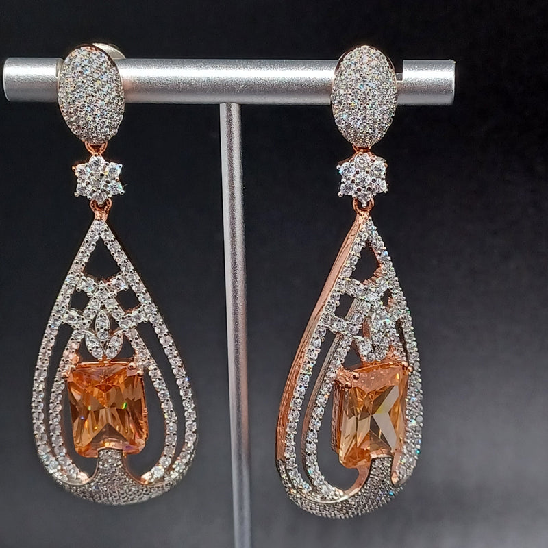 Beautiful AD And champagne Color Stone Earrings