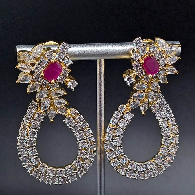 Beautiful AD And Pink stone Gold Polish Earrings