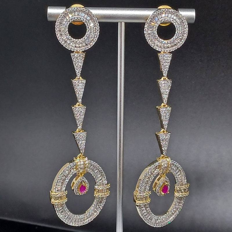 Beautiful AD And Pink stone Gold Polish Earrings
