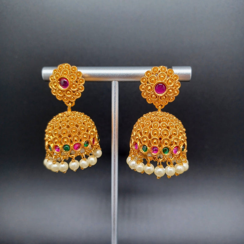 Beautiful Imitation Gold Jumka with Multi StoneAnd Pearls