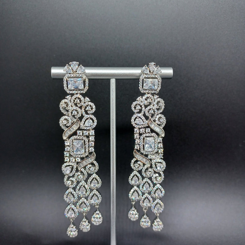 Beautiful White Polish AD Long Earrings