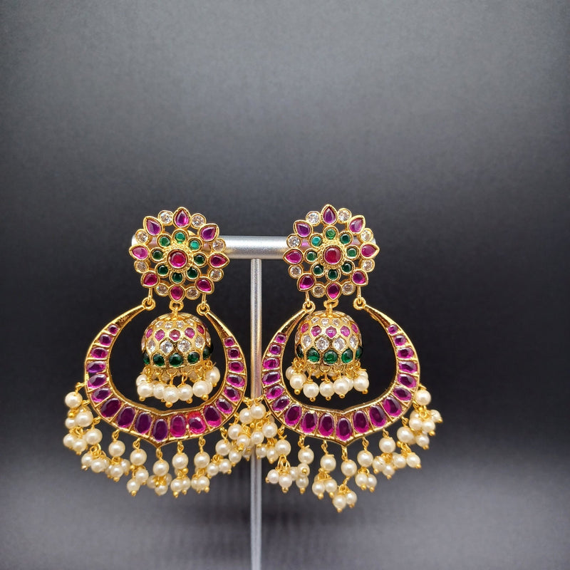 Beautiful Imitation Gold Multi Stone Chandbali Earrings
