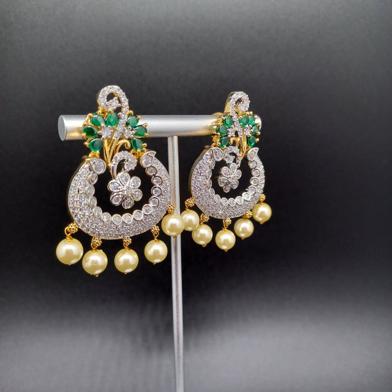 Beautiful AD And Green Stone Diamond Finish Earrings