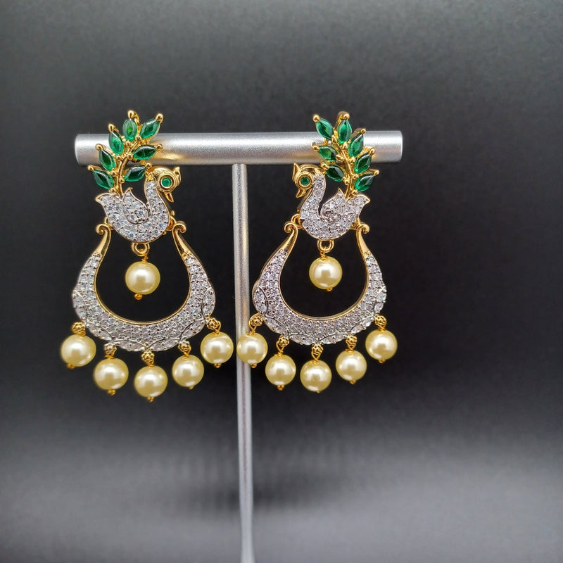 Beautiful AD And Green Stone Peacock Diamond Finish Earrings