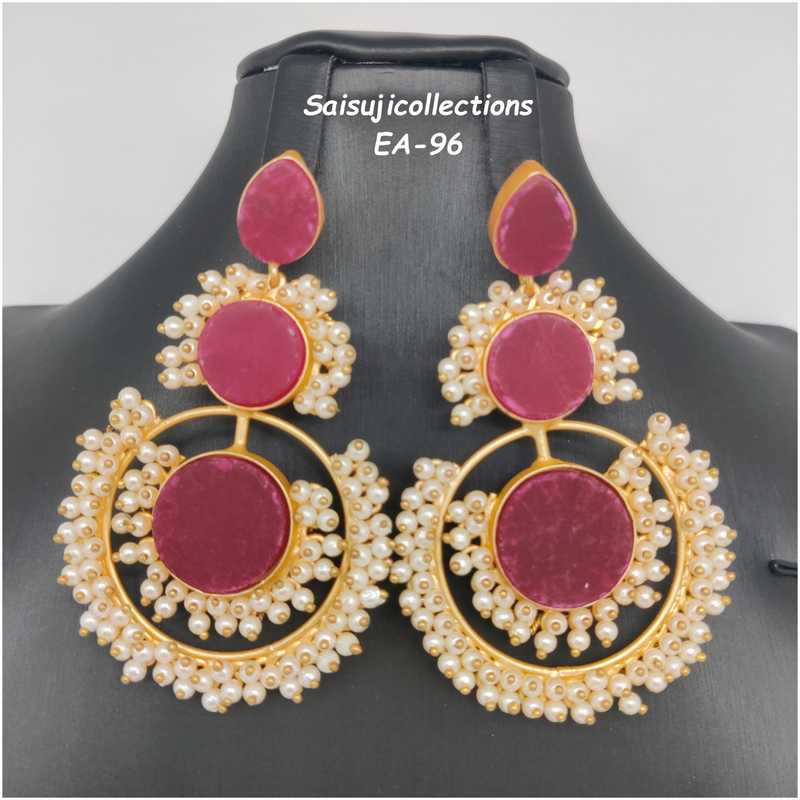 Marron Color Druzy Stone And Pearl Earrings