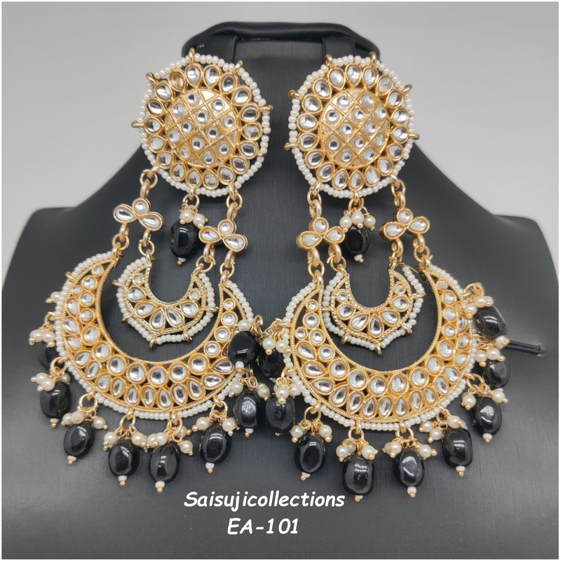 Beautiful Kundan Earrings With Black Beads