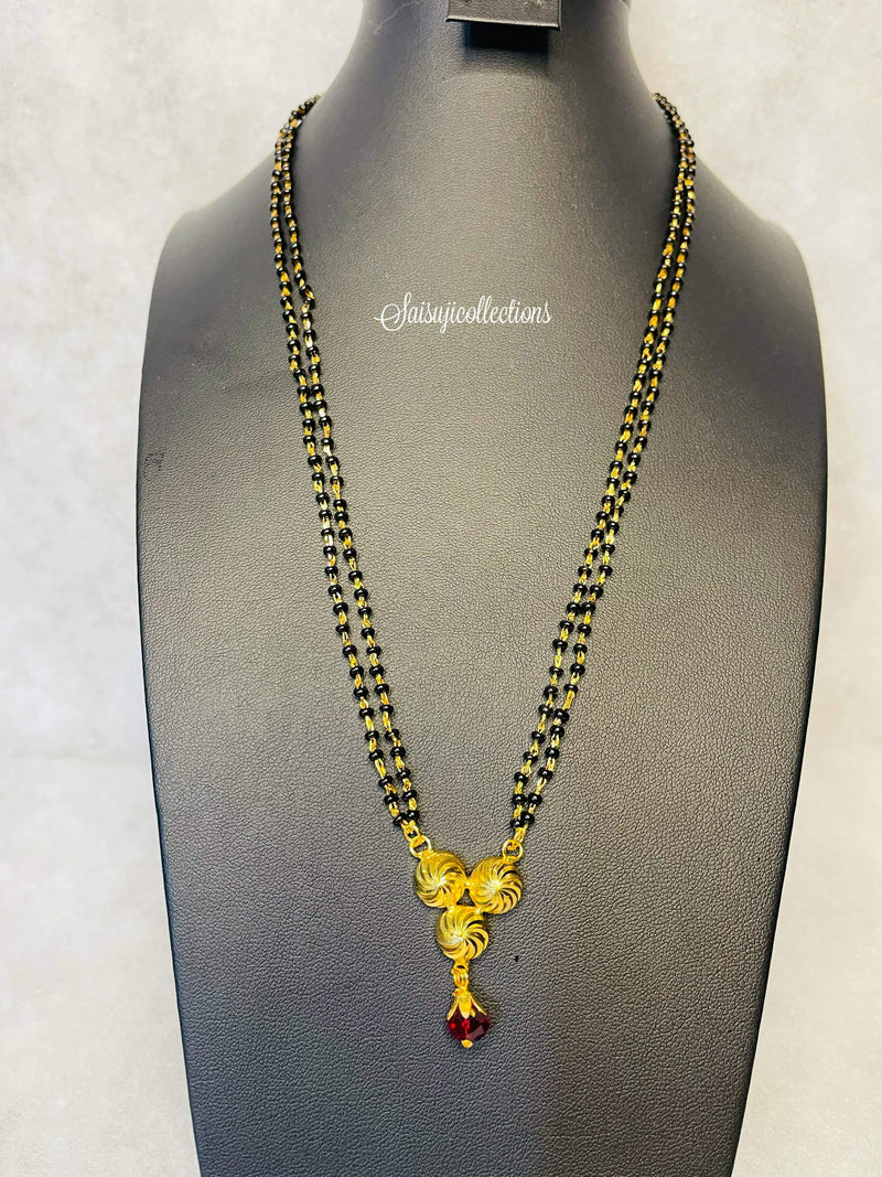 Imitation Gold Black Beads Mangalsutra with Red stone-Saisuji Collections-E-Mangalsutra