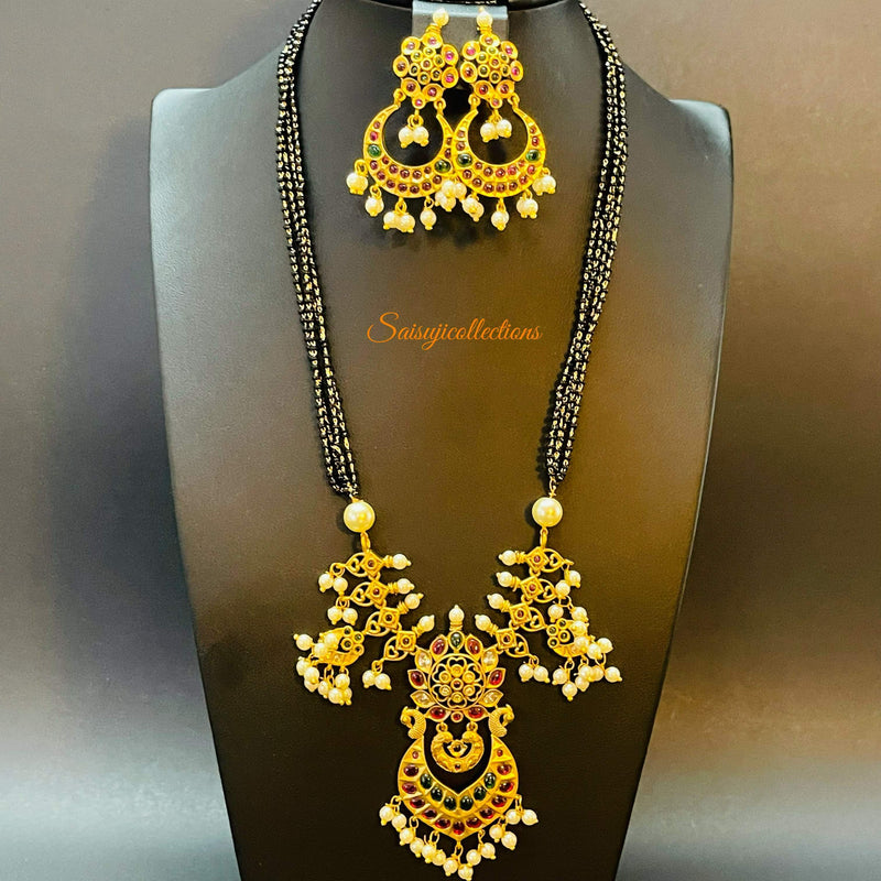 Premium Matte Gold Mangalsutra with Kemp and AD Stones locket and earrings-Saisuji Collections-C-AD,American Diamond,Imitation Gold,Laxmi,Mangalsutra