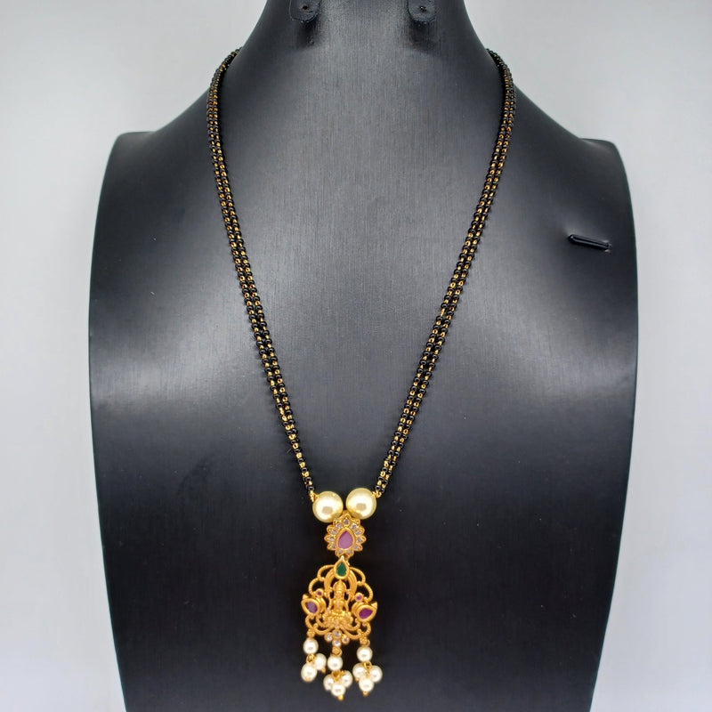 Beautiful Multi Stone Imitation Gold Lakshmi Black Beads