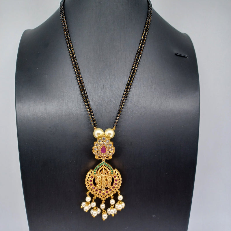 Beautiful Multistone Imitation Gold Ramparivar Black Beads With Pearls