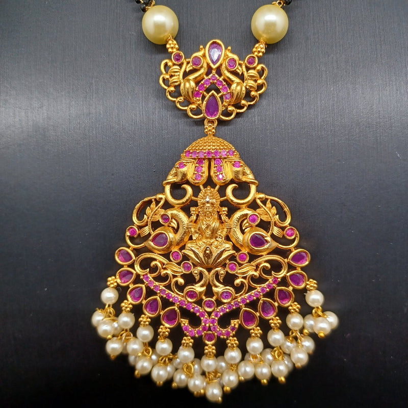 Beautiful Ruby Stone Lakshmi Devi Black Beads With Pearls