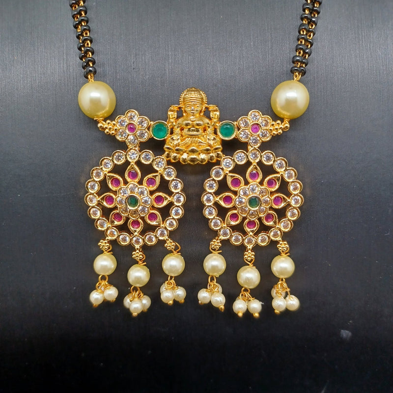 Beautiful AD And Multi Stone Lakshmi Black Beads With Earrings