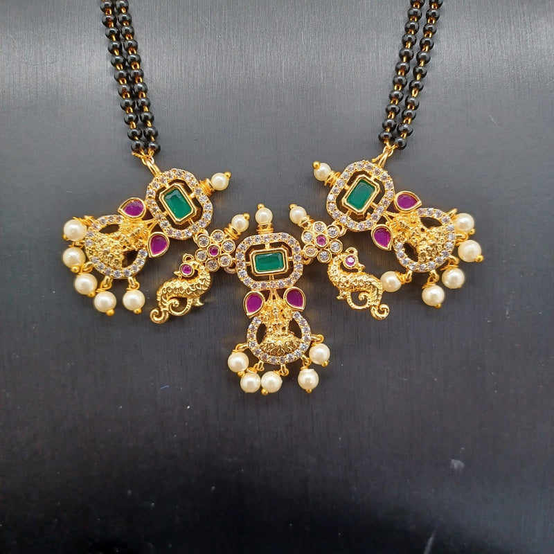 Beautiful Multi Stone Peacock And Lakshmi Black Beads With Earrings
