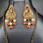 Beautiful Multi Stone And Coral Peacock Black Beads With Earrings