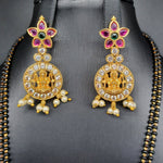 Beautiful AD And Multi Stone Lakshmi Devi  Black Beads With Earrings