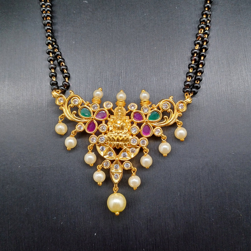 Beautiful Multi stone Lakshmi Devi Black Beads With Earrings