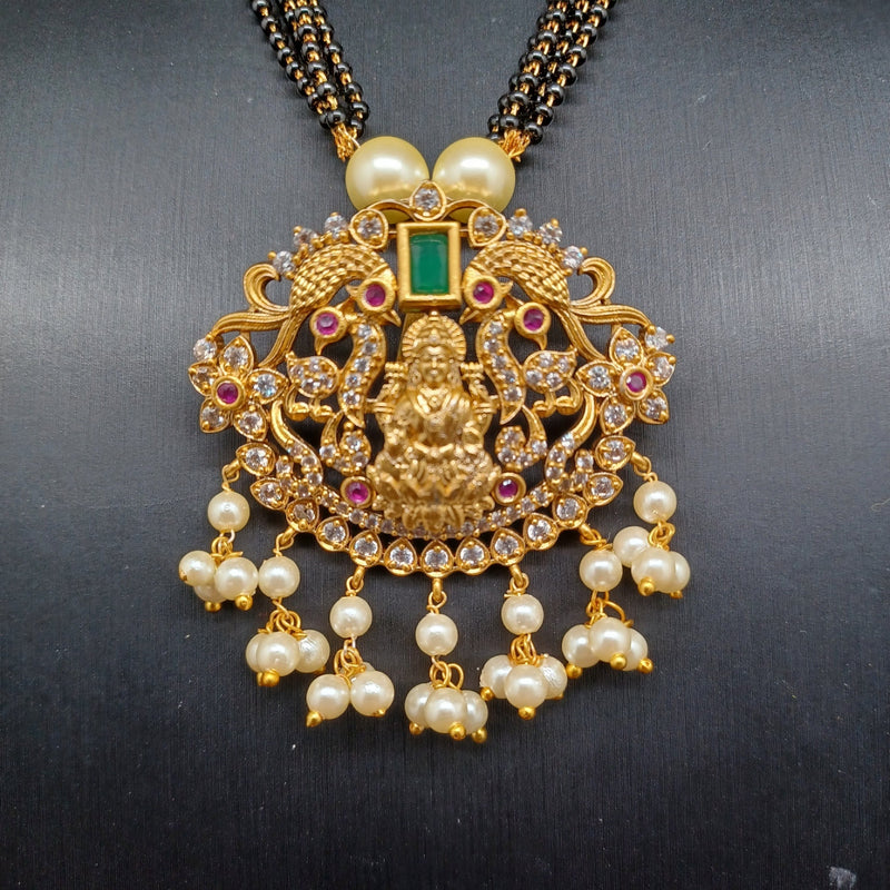 Beautiful Antique Finish Multi Stone And Pearl Lakshmi Devi black beads with Earings