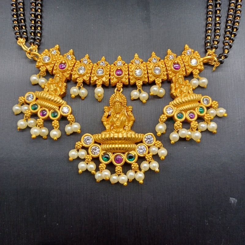 Beautiful AD And Multi Stone Antique Finish Lakshmi Black Beads With Earrings