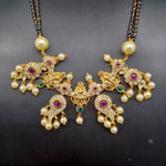 Beautiful Gold Polish Lakshmi Devi Black Beads With Earrings