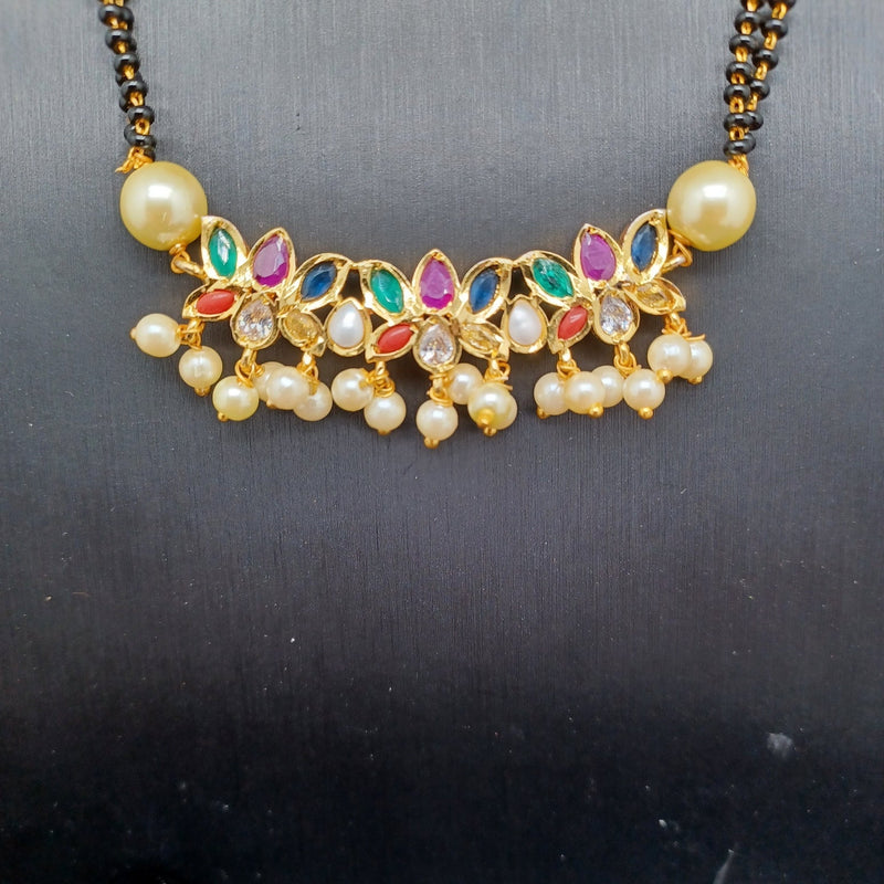 Beautiful Imitation Gold Navaratan Lotus Black Beads With Earrings