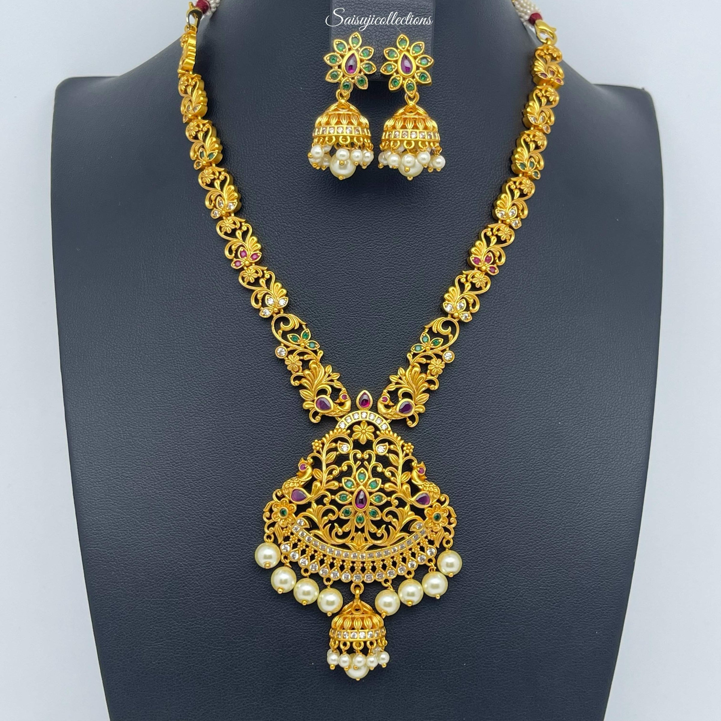 Jhumka Necklace Set Polki and White Pearls Choker Necklace Set Indian  Jewellery - Etsy Israel