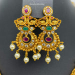 Premium Quality Imitation Gold Chandbali and Peacock Necklace Set with Earrings-Saisuji Collections-S-Imitation Gold,Laxmi,Multi Stone,Nakshi,Necklace,Necklaces