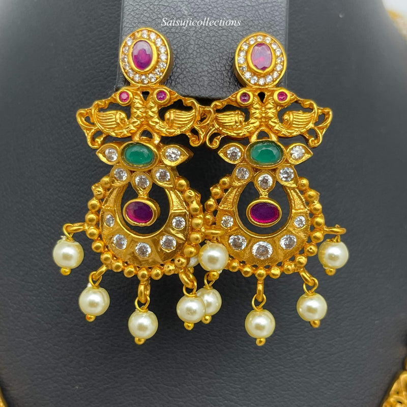 Premium Quality Imitation Gold Chandbali and Peacock Necklace Set with Earrings-Saisuji Collections-S-Imitation Gold,Laxmi,Multi Stone,Nakshi,Necklace,Necklaces