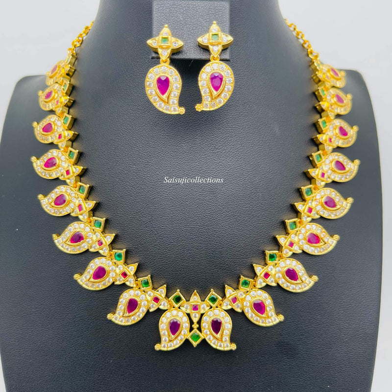 Elegant 2 in 1 AD and Multi Stone Mango Necklace Set-Saisuji Collections-S-AD,American Diamond,CZ,Necklace,Necklace Set,Necklaces