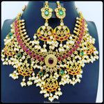 Premium Matte AD and Kemp stones Chandbali Set-Saisuji Collections-S-AD,Emerald,Matte Gold,Necklace,Necklace Set,Necklaces,Necklance,Ruby