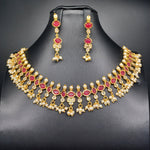 Beautiful AD and Ruby Stone Small Necklace Set With Earrings