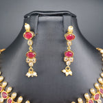 Beautiful AD and Ruby Stone Small Necklace Set With Earrings