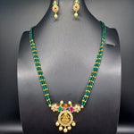 Beautiful Green Beads AD And Multi Stone  lakshmi Locket With Small Earrings