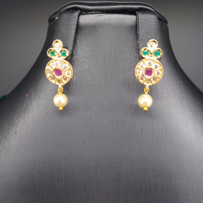 Beautiful Green Beads AD And Multi Stone  lakshmi Locket With Small Earrings