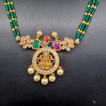 Beautiful Green Beads AD And Multi Stone  lakshmi Locket With Small Earrings