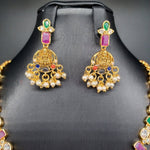 Elegant AD And Navaratan Lakshmi Pearl set With Earrings