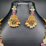 Elegant AD And Navaratan Lakshmi Pearl set With Earrings