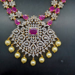 Beautiful AD And Ruby 2 Lane Long Necklace Set With earrings