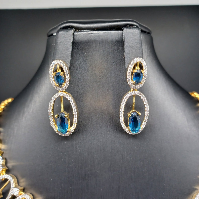 Beautiful AD And Sapphire Stone Small necklace set With earrings