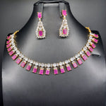 Beautiful AD And Ruby Stone Small Neklace Set With earrings