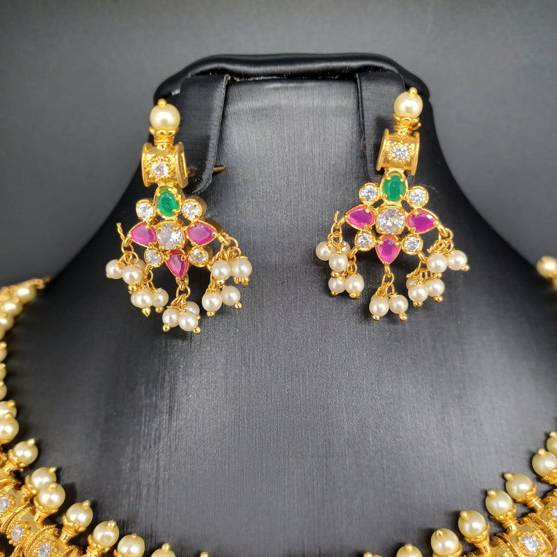 Beautiful Gold Polish Multistone Guttapusalu Necklace Set With earrings