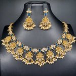 Elegant AD And Sapphire Lakshmi Pearl set With Earrings