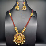Beautiful Marron color Beads Set With Lakshmi locket And Jumka