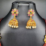 Beautiful Marron color Beads Set With Lakshmi locket And Jumka
