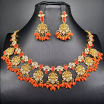 Beautiful AD And Coral Lakshmi Necklace Set With Earrings