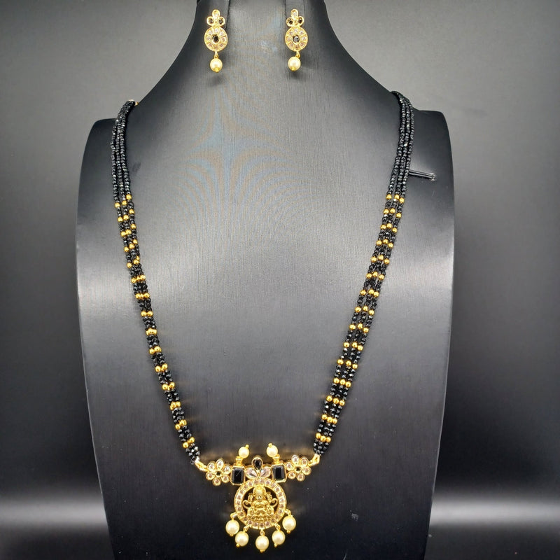 Beautiful Black Beads AD And Black Stone LaksmiDevi Set With Erarings