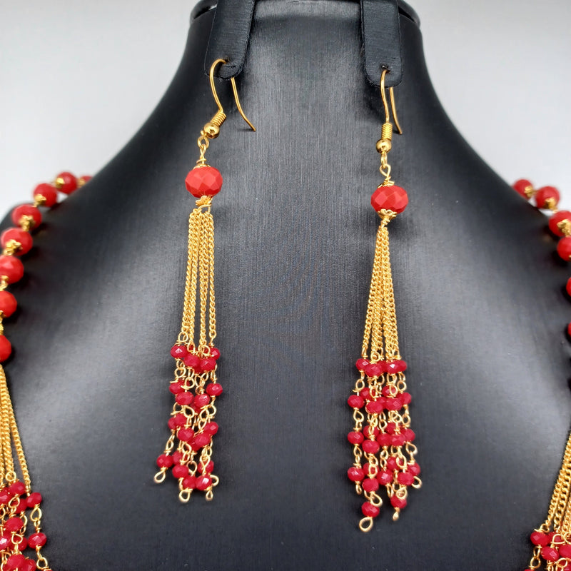 Beautiful Multi Strand Coral Beads Set With Earrings