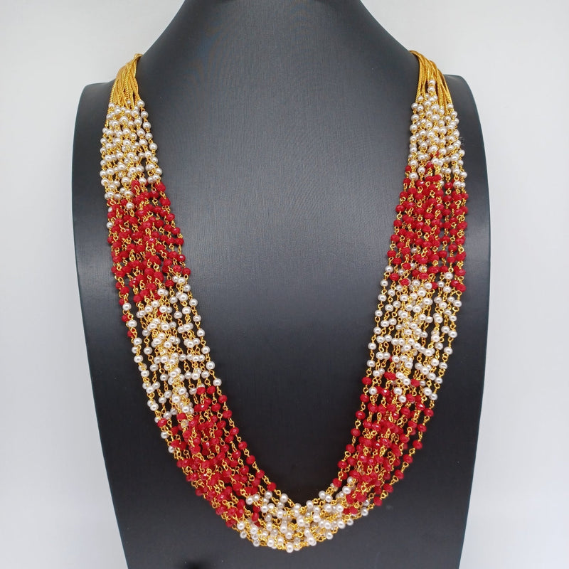 Beautiful Multi Strand Pearl And Crystal Coral Beads Set