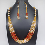 Beautiful Multi Strand Pearl And Coral Beads Set With Earrings