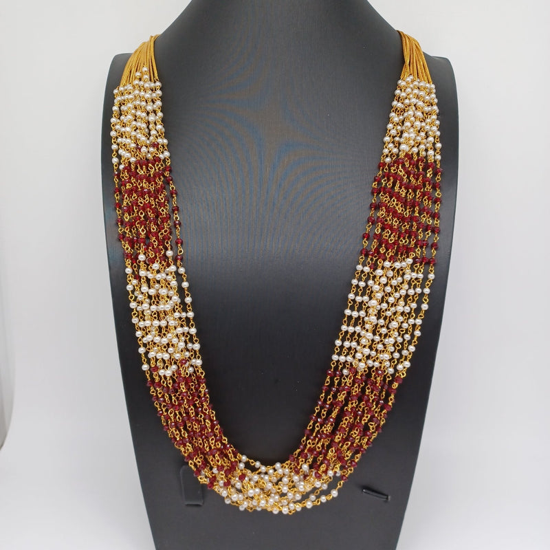 Beautiful Multi Strand Pearl And Crystal Marron Color Beads Set
